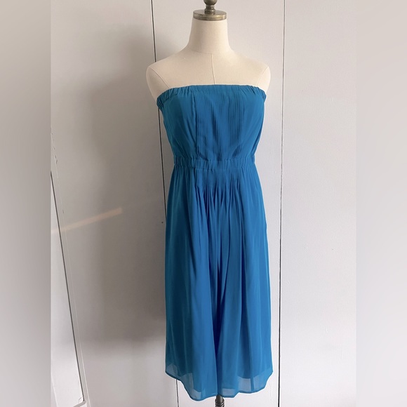 Madewell Dresses & Skirts - Madewell Silk Aqua Strapless Dress 10